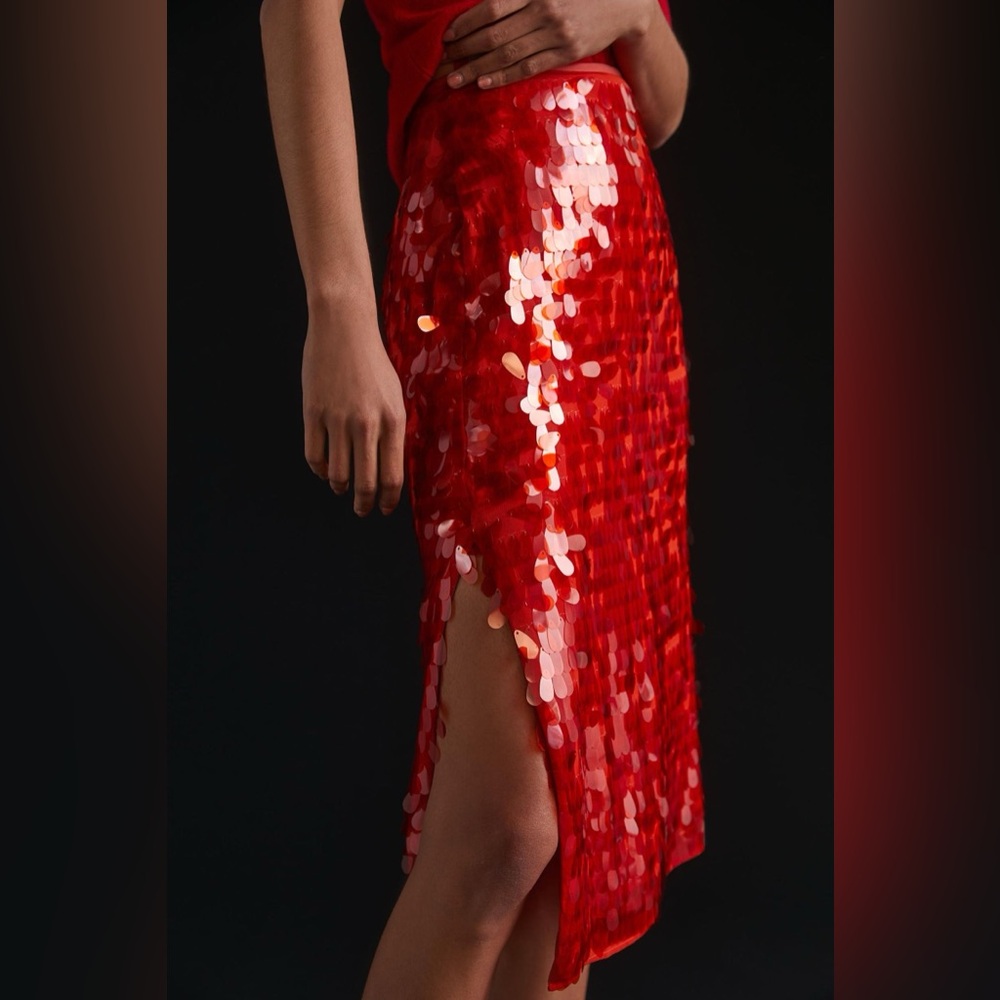 Maeve Sequined Midi Skirt by Anthropologie in Bright Orange